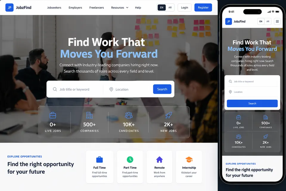 Screenshot of the JobzFind website