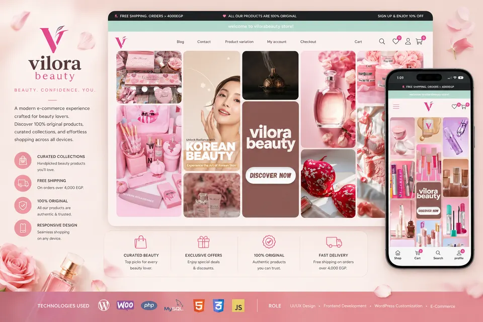 Screenshot of the Vilora Beauty website